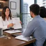 עורך דין מקרקעין מציג הסכם שכר טרחה לזוג קונים בעסקת קניית דירה